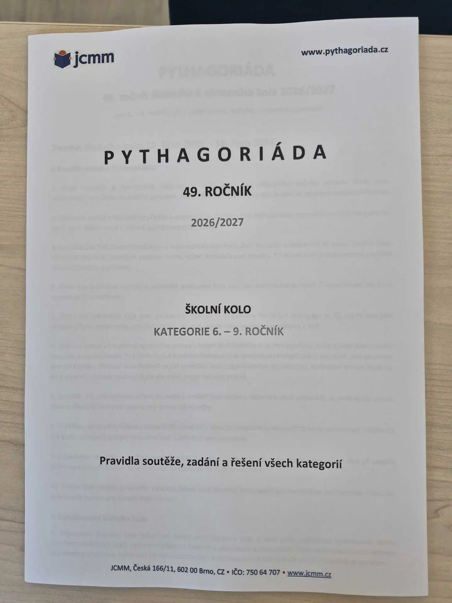 Školní kolo matematické soutěže Pythagoriáda